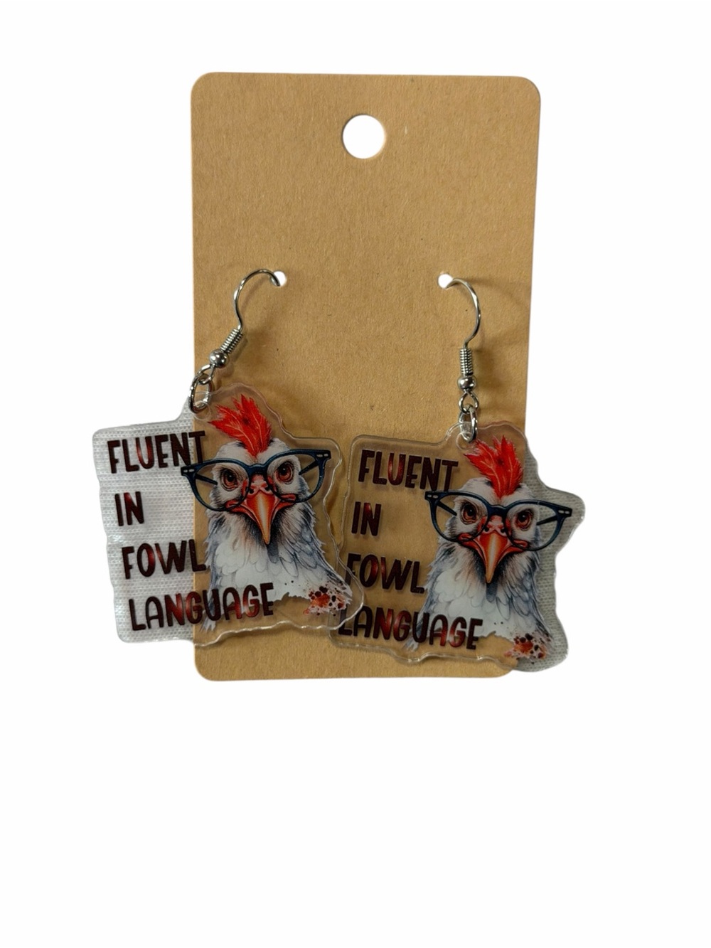 Playful Chicken Dangle Earrings - White & Red